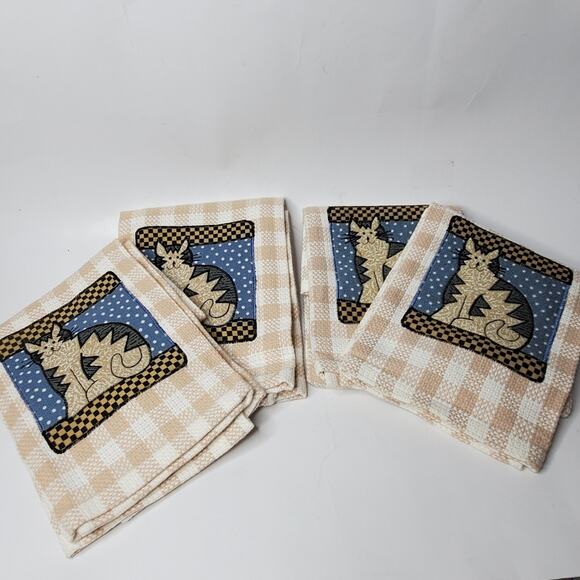 Barth & Dreyfuss RN 15545 Set of 4 Cat applique theme tea towels Kitchen towel - Picture 1 of 5